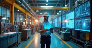 Gestor compara painel analógico de fábrica com tablet com dados industriais digitais