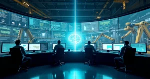 Comparação visual entre inteligência artificial customizada e plataformas prontas em ambiente industrial