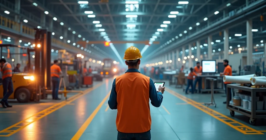 Engenheiro em fábrica dividido entre operação e projetos industriais