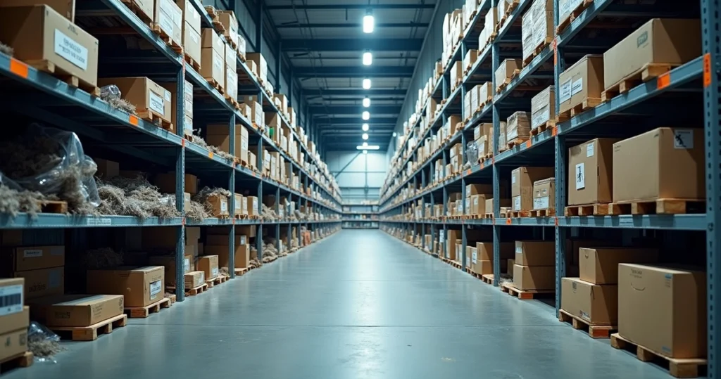 Comparação entre prateleiras industriais caóticas e organizadas