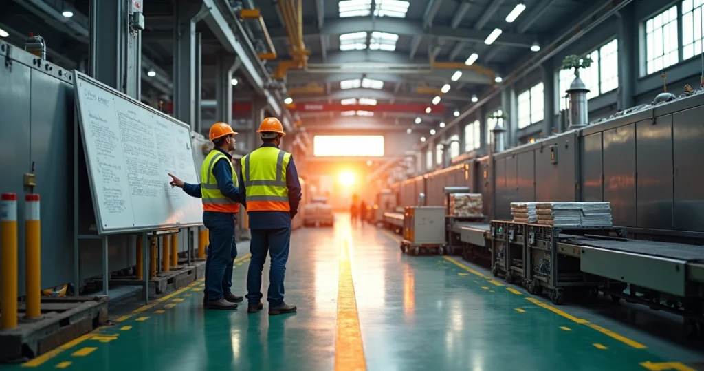 Operário recebe turno em frente a nova linha industrial ainda parada