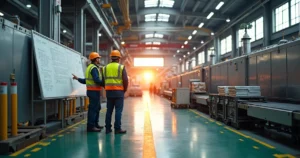 Operário recebe turno em frente a nova linha industrial ainda parada