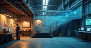 Escada com quatro níveis conectando chão de fábrica analógico a ambiente industrial digital com IA