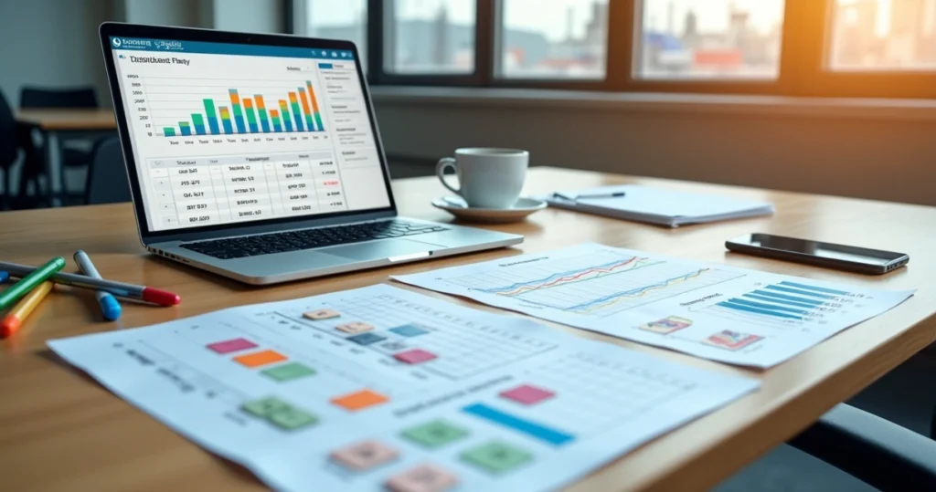 Mesa de trabalho com planners conectando vendas e produção em indústria
