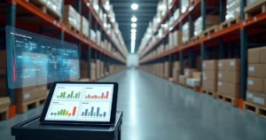 Profissional analisa estratégia para evitar ruptura de estoque em ambiente industrial moderno